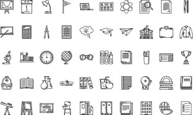 Yüksek Kaliteli Vektör Simgeleri Koleksiyonu Düzenlenebilir Vuruşlu lise simgeleri. Profesyonel ve Yaratıcı Projeler için ideal.