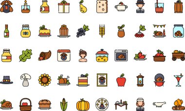 Şükran Günü ikonları Yüksek Kaliteli Vektör Simgeleri Koleksiyonu ve Düzenlenebilir Darbe. Profesyonel ve Yaratıcı Projeler için ideal.