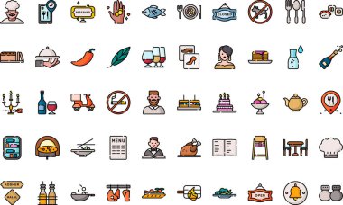 Düzenlenebilir Vuruşlu Restoran simgeleri Yüksek Kalite Vektör Simgeleri Koleksiyonu. Profesyonel ve Yaratıcı Projeler için ideal.