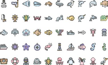 Deniz yaşamı ikonları Yüksek Kalite Vektör Simgeleri Düzenlenebilir Vuruşlar Koleksiyonu. Profesyonel ve Yaratıcı Projeler için ideal.