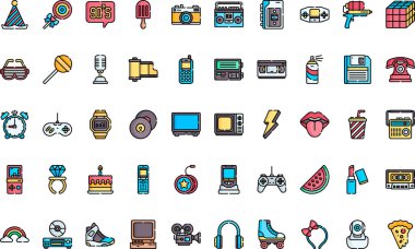 Doksanların simgeleri Yüksek Kaliteli Vektör Simgeleri Koleksiyonu ve Düzenlenebilir Vuruş. Profesyonel ve Yaratıcı Projeler için ideal.