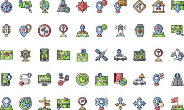 Haritalar ve yön bulma simgeleri Düzenlenebilir Vuruşlu Yüksek Kaliteli Vektör Simgeleri Koleksiyonu. Profesyonel ve Yaratıcı Projeler için ideal.