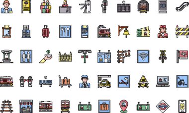 Tren istasyonu simgeleri Düzenlenebilir Vuruşlu Yüksek Kaliteli Vektör Simgeleri Koleksiyonu. Profesyonel ve Yaratıcı Projeler için ideal.