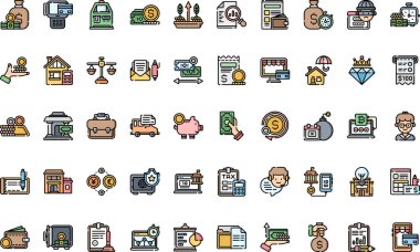 Bankacılık simgeleri Yüksek Kaliteli Vektör Simgeleri Koleksiyonu Düzenlenebilir Vuruşla. Profesyonel ve Yaratıcı Projeler için ideal.