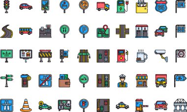 Otoyol simgeleri Yüksek Kaliteli Vektör Simgeleri Koleksiyonu Düzenlenebilir Vuruşlu. Profesyonel ve Yaratıcı Projeler için ideal.