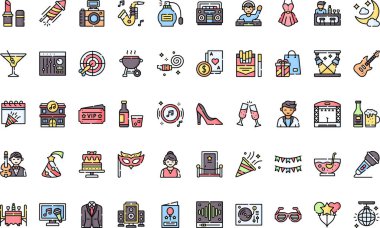 Gece partisi simgeleri Yüksek Kaliteli Vektör Simgeleri Koleksiyonu Düzenlenebilir Vuruşlu. Profesyonel ve Yaratıcı Projeler için ideal