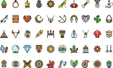 Boho, Düzenlenebilir Vuruşlu Yüksek Kaliteli Vektör Simgeleri Koleksiyonunu simgeler. Profesyonel ve Yaratıcı Projeler için ideal.