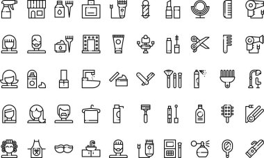 Kuaför simgeleri Yüksek Kaliteli Vektör Simgeleri Koleksiyonu Düzenlenebilir Vuruşla. Profesyonel ve Yaratıcı Projeler için ideal