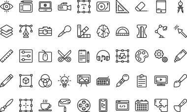 Düzenlenebilir Vuruşlu Yaratıcı Araçlar Yüksek Kaliteli Vektör Simgeleri Koleksiyonu. Profesyonel ve Yaratıcı Projeler için ideal