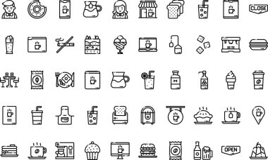 Kafe simgeleri Yüksek Kaliteli Vektör Simgeleri Koleksiyonu Düzenlenebilir Vuruşlu. Profesyonel ve Yaratıcı Projeler için ideal