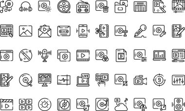 Düzenlenebilir Vuruşlu Yüksek Kaliteli Vektör Simgesi Koleksiyonu ses ve video satırı simgeleri. Profesyonel ve Yaratıcı Projeler için ideal