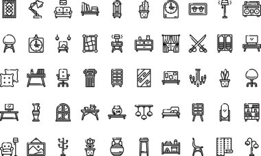 Düzenlenebilir Vuruşlu Ev dekorasyonu simgeleri Yüksek Kaliteli Vektör Simgeleri Koleksiyonu. Profesyonel ve Yaratıcı Projeler için ideal