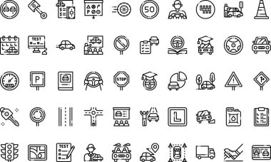 Sürücü okulu simgeleri Düzenlenebilir Vuruşlu Yüksek Kalite Vektör Simgeleri Koleksiyonu. Profesyonel ve Yaratıcı Projeler için ideal