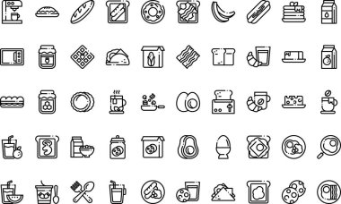 Breakfast simgeleri Yüksek Kaliteli Vektör Simgeleri Koleksiyonu Düzenlenebilir Vuruşlu. Profesyonel ve Yaratıcı Projeler için ideal