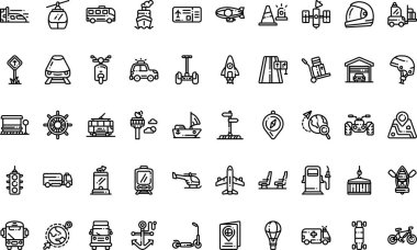 Düzenlenebilir Vuruşlu Ulaşım Simgeleri Yüksek Kaliteli Vektör Simgeleri Koleksiyonu. Profesyonel ve Yaratıcı Projeler için ideal