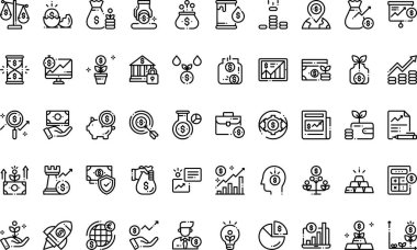 Yatırım simgeleri: Düzenlenebilir Vuruşlu Yüksek Kaliteli Vektör Simgeleri Koleksiyonu. Profesyonel ve Yaratıcı Projeler için ideal