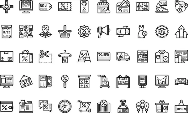 Black Friday simgeleri Yüksek Kaliteli Vektör Simgeleri Koleksiyonu Düzenlenebilir Vuruşlu. Profesyonel ve Yaratıcı Projeler için ideal