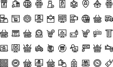 Çevrimiçi alışveriş simgeleri Yüksek Kaliteli Vektör Simgeleri Koleksiyonu ve Düzenlenebilir Vuruşlar. Profesyonel ve Yaratıcı Projeler için ideal.