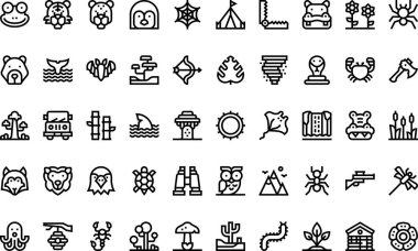 Vahşi Yaşam ikonları Yüksek Kaliteli Vektör Simgeleri Koleksiyonu Düzenlenebilir Vuruşlu. Profesyonel ve Yaratıcı Projeler için ideal