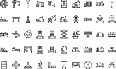 Endüstriyel İşlemler Yüksek Kaliteli Vektör Simgeleri Koleksiyonu ve Düzenlenebilir Vuruşlar. Profesyonel ve Yaratıcı Projeler için ideal.