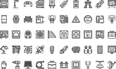 Elektrikçi araçları Yüksek Kalite Vektör Simgesi Koleksiyonu ve Düzenlenebilir Vuruş simgeleri. Profesyonel ve Yaratıcı Projeler için ideal