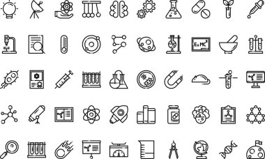 Araştırma bilimi ikonları Yüksek Kaliteli Vektör Simgeleri Koleksiyonu ve Düzenlenebilir Darbe. Profesyonel ve Yaratıcı Projeler için ideal