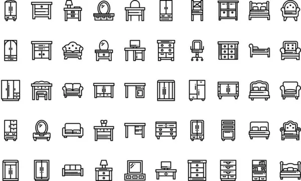 Mobilya ikonları Yüksek Kaliteli Vektör Simgeleri Koleksiyonu Düzenlenebilir Vuruşlu. Profesyonel ve Yaratıcı Projeler için ideal