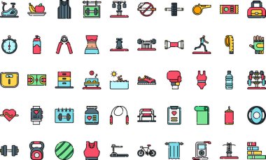 Fitness simgeleri: Düzenlenebilir Vuruşlu Yüksek Kalite Vektör Simgeleri Koleksiyonu. Profesyonel ve Yaratıcı Projeler için ideal.