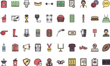 Amerikan futbol ikonları Yüksek Kalite Vektör Simgeleri Düzenlenebilir Vuruşlar Koleksiyonu. Profesyonel ve Yaratıcı Projeler için ideal.