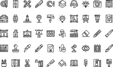 Sanat tasarım simgeleri Düzenlenebilir Vuruşlu Yüksek Kalite Vektör Simgeleri Koleksiyonu. Profesyonel ve Yaratıcı Projeler için ideal