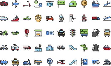 Toplu taşıma simgeleri Düzenlenebilir Vuruşlu Yüksek Kalite Vektör Simgeleri Koleksiyonu. Profesyonel ve Yaratıcı Projeler için ideal.