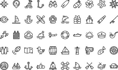Düzenlenebilir Vuruşlu Yüksek Kaliteli Denizci Simgeleri Koleksiyonu. Profesyonel ve Yaratıcı Projeler için ideal