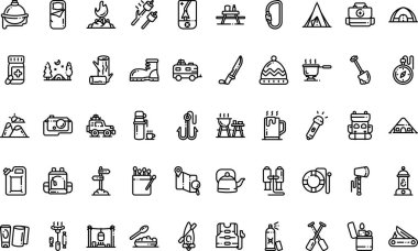 Kamp simgeleri Yüksek Kaliteli Vektör Simgeleri Koleksiyonu Düzenlenebilir Vuruşla. Profesyonel ve Yaratıcı Projeler için ideal