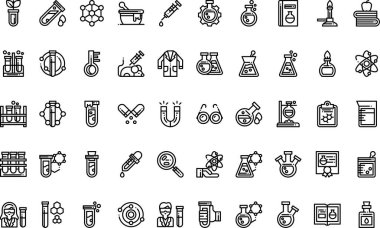 Kimya simgeleri: Düzenlenebilir Vuruşlu Yüksek Kalite Vektör Simgeleri Koleksiyonu. Profesyonel ve Yaratıcı Projeler için ideal