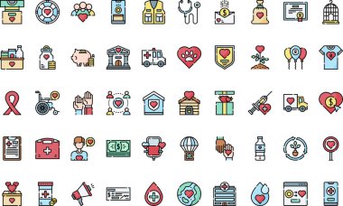 Charity simgeleri: Düzenlenebilir Vuruşlu Yüksek Kaliteli Vektör Simgeleri Koleksiyonu. Profesyonel ve Yaratıcı Projeler için ideal.