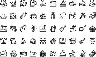 Sauna simgeleri Düzenlenebilir Vuruşlu Yüksek Kaliteli Vektör Simgeleri Koleksiyonu. Profesyonel ve Yaratıcı Projeler için ideal