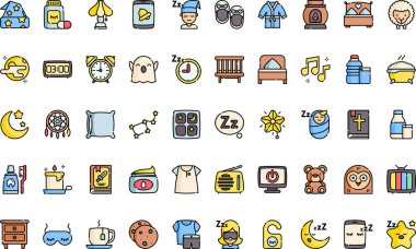 Düzenlenebilir Vuruşlu Yüksek Kalite Vektör Simgeleri Koleksiyonu uyku zamanı. Profesyonel ve Yaratıcı Projeler için ideal.