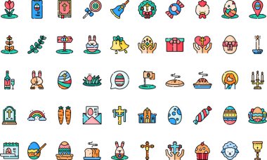 Paskalya Günü simgeleri Yüksek Kaliteli Vektör Simgeleri Koleksiyonu Düzenlenebilir Vuruşlu. Profesyonel ve Yaratıcı Projeler için ideal.