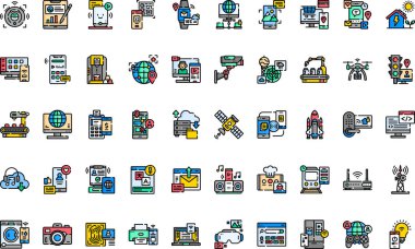 Yüksek Kaliteli Vektör Simgesi Koleksiyonu ve Düzenlenebilir Vuruşlu Teknoloji simgeleri. Profesyonel ve Yaratıcı Projeler için ideal.