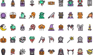 Cadılar Bayramı ikonları Yüksek Kaliteli Vektör Simgeleri Koleksiyonu Düzenlenebilir Vuruşlu. Profesyonel ve Yaratıcı Projeler için ideal.