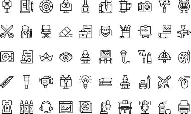 Sanatçı stüdyo simgeleri Basit vektör simgesi. Web mobil UI ögesi için resimleme sembolü tasarım şablonu. 