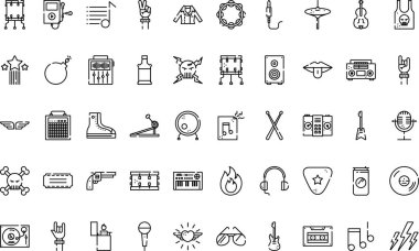 Rock konseri ikonları Basit vektör ikonu. Web mobil UI ögesi için resimleme sembolü tasarım şablonu. 