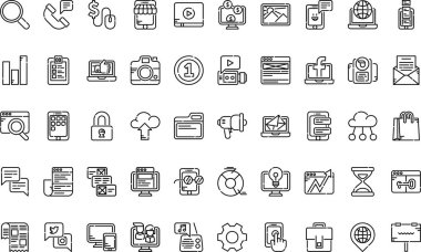 Dijital pazarlama simgeleri basit vektör simgesi. Web mobil UI ögesi için resimleme sembolü tasarım şablonu. 