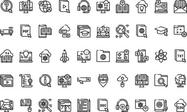 Çevrimiçi öğrenme simgeleri Basit vektör simgesi. Web mobil UI ögesi için resimleme sembolü tasarım şablonu. 