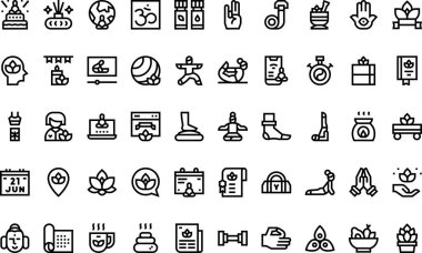 Uluslararası yoga ikonları Yüksek Kaliteli Vektör Simgeleri Koleksiyonu Düzenlenebilir Vuruşlar Günü. Profesyonel ve Yaratıcı Projeler için ideal.