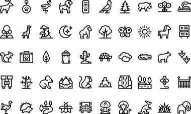 Hayvan ve doğa parkı simgeleri Yüksek Kaliteli Vektör Simgeleri Koleksiyonu ve Düzenlenebilir Vuruşlar. Profesyonel ve Yaratıcı Projeler için ideal