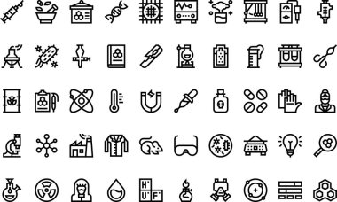 Kimya simgeleri: Düzenlenebilir Vuruşlu Yüksek Kalite Vektör Simgeleri Koleksiyonu. Profesyonel ve Yaratıcı Projeler için ideal