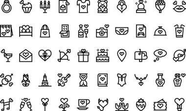 Sevgililer Günü simgeleri Yüksek Kaliteli Vektör Simgeleri Koleksiyonu ve Düzenlenebilir Darbe. Profesyonel ve Yaratıcı Projeler için ideal