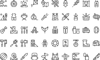 Yaz kampı simgeleri basit vektör ikonu. Web mobil UI ögesi için resimleme sembolü tasarım şablonu. 