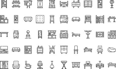 Mobilya simgeleri basit vektör simgesi. Web mobil UI ögesi için resimleme sembolü tasarım şablonu. 